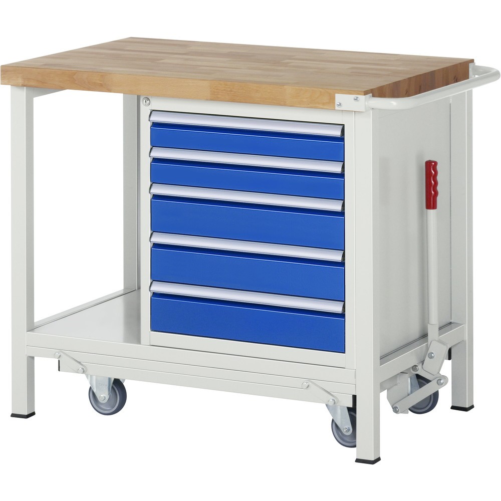 Immagine del prodotto n. 1: RAU Banco da lavoro con carrello Serie 8000, HxLxP 880 x 1.000 x 700 mm, 1 contenitore a destra nella base, con 5 cassetti