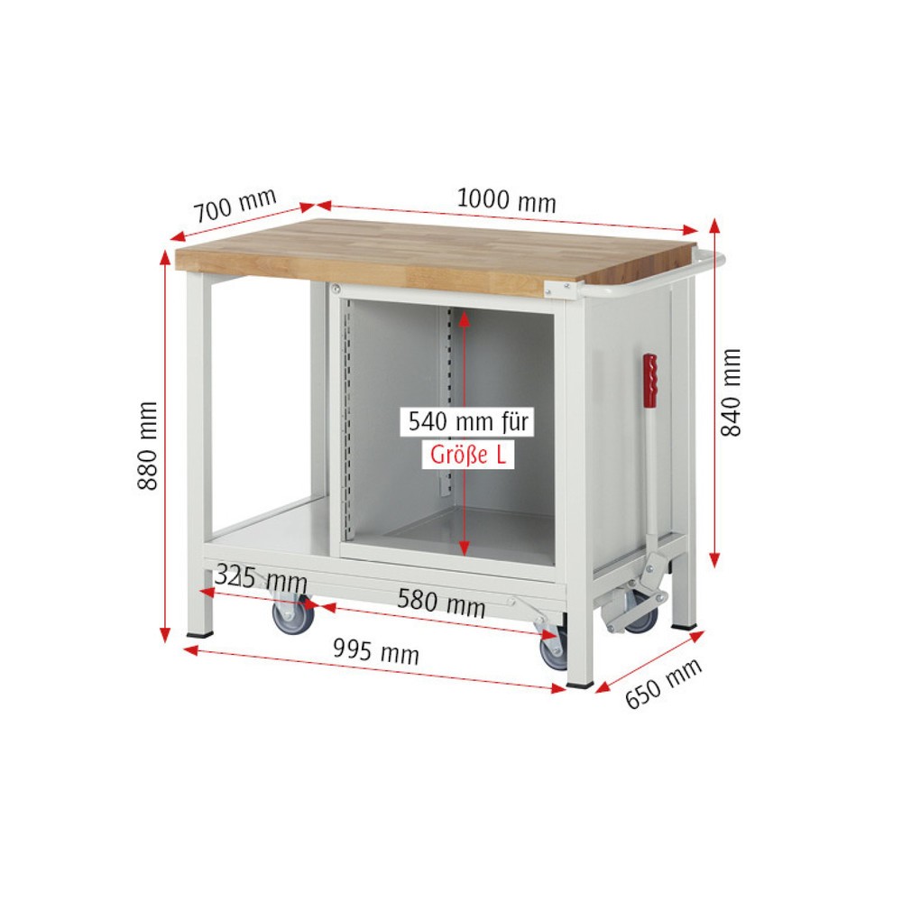 Immagine del prodotto n. 6: Banco da lavoro RAU serie 8000 con telaio abbassabile, 1 contenitore, 1 piano di appoggio, AxLxP 880 x 1.000 x 700 mm, 5 cassetti estraibili al 100%, portata cassetti 100 kg