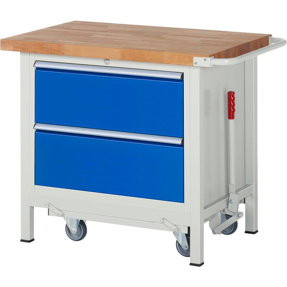 Immagine del prodotto n. 1: Banco da lavoro RAU serie 8000 con telaio abbassabile, 1 contenitore, AxLxP 880 x 1.000 x 700 mm, 2 cassetti estraibili al 100%, portata cassetti 75 kg