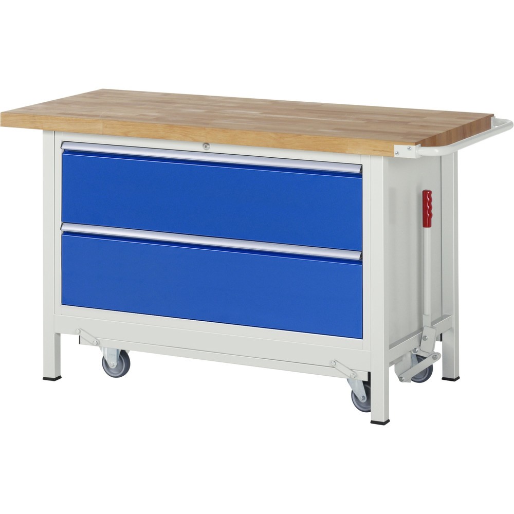 Immagine del prodotto n. 1: Banco da lavoro RAU serie 8000 con telaio abbassabile, 1 contenitore, AxLxP 880 x 1.500 x 700 mm, 2 cassetti estraibili al 90%, portata cassetti 50 kg