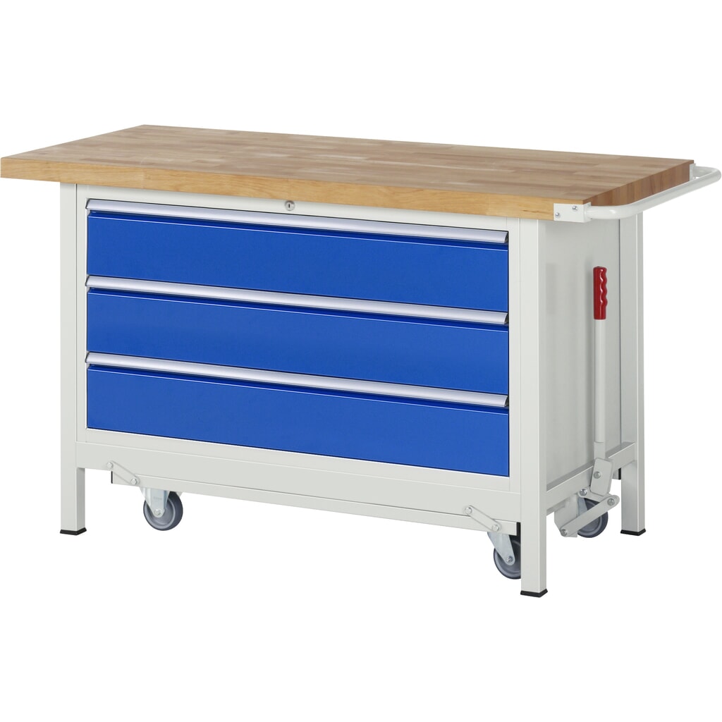 Banco da lavoro RAU serie 8000 con telaio abbassabile, 1 contenitore, AxLxP 880 x 1.500 x 700 mm, 3 cassetti estraibili al 100%, portata cassetti 50 kg Immagine del prodotto: Banco da lavoro RAU serie 8000 con telaio abbassabile, 1 contenitore, AxLxP 880 x 1.500 x 700 mm, 3 cassetti estraibili al 100%, portata cassetti 50 kg