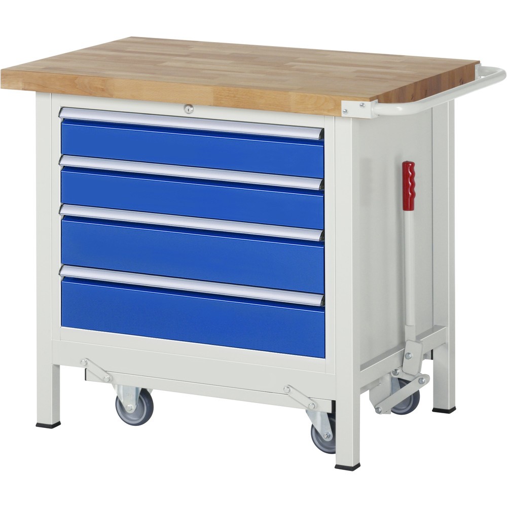 Immagine del prodotto: RAU Banco da lavoro con carrello Serie 8000, HxLxP 880 x 1.000 x 700 mm, 1 contenitore a destra nella base, con 4 cassetti