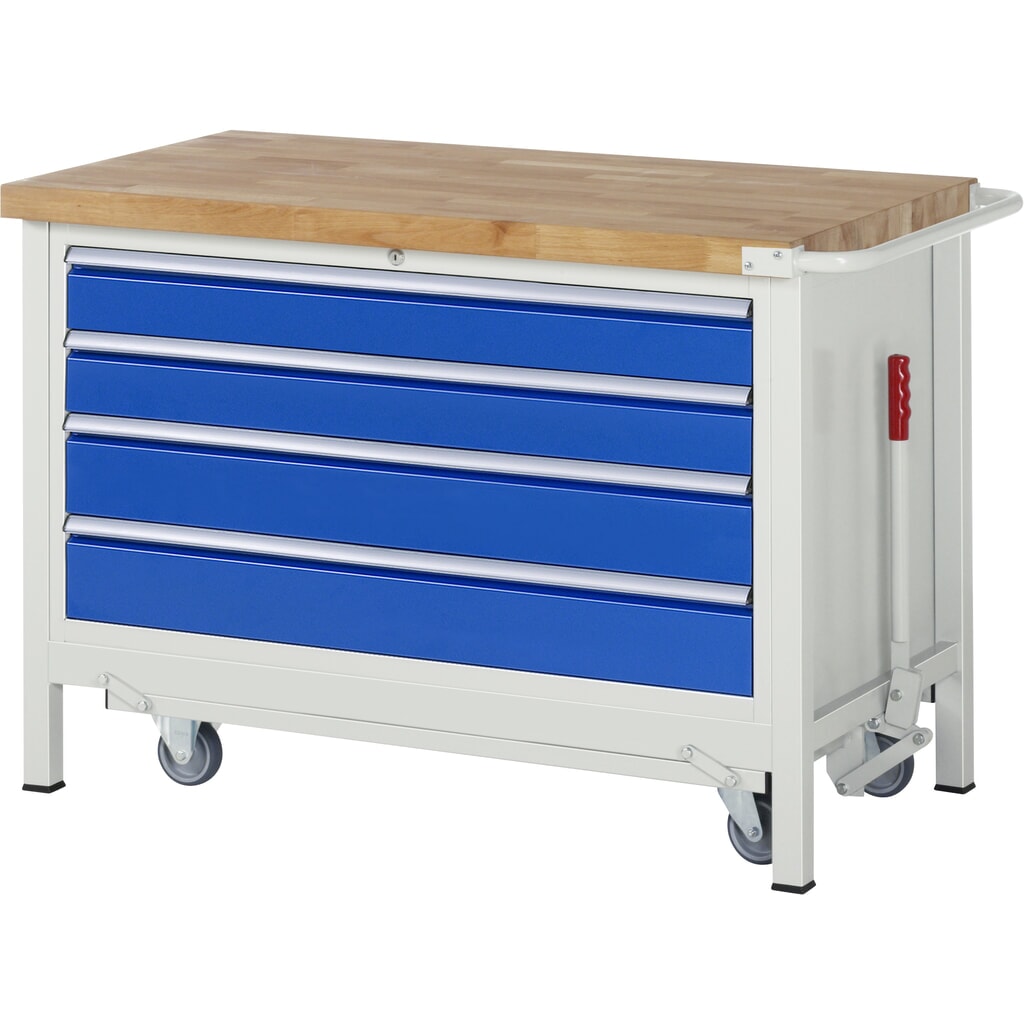 RAU Banco da lavoro con carrello Serie 8000, HxLxP 880 x 1.250 x 700 mm, 1 contenitore a destra nella base, con 4 cassetti Immagine del prodotto: RAU Banco da lavoro con carrello Serie 8000, HxLxP 880 x 1.250 x 700 mm, 1 contenitore a destra nella base, con 4 cassetti