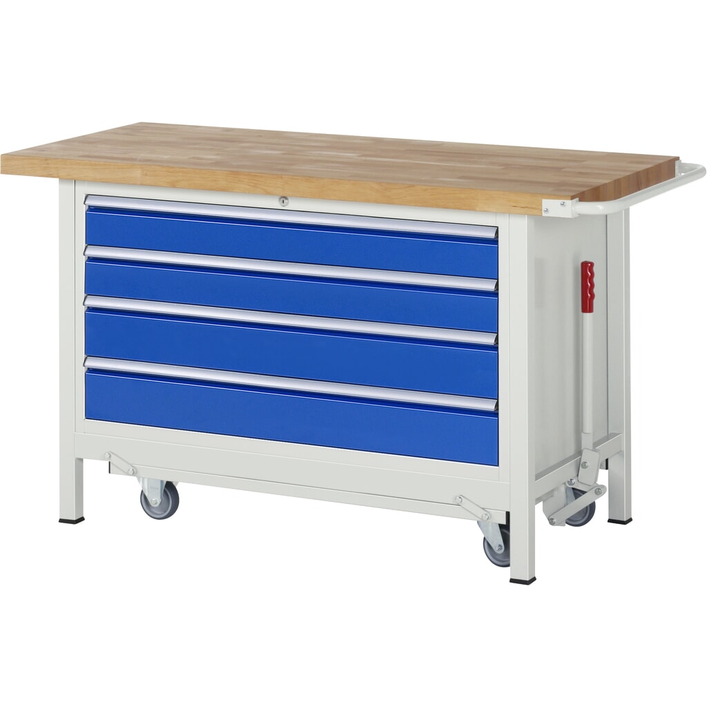 Immagine del prodotto: RAU Banco da lavoro con carrello Serie 8000, HxLxP 880 x 1.500 x 700 mm, 1 contenitore a destra nella base, con 4 cassetti