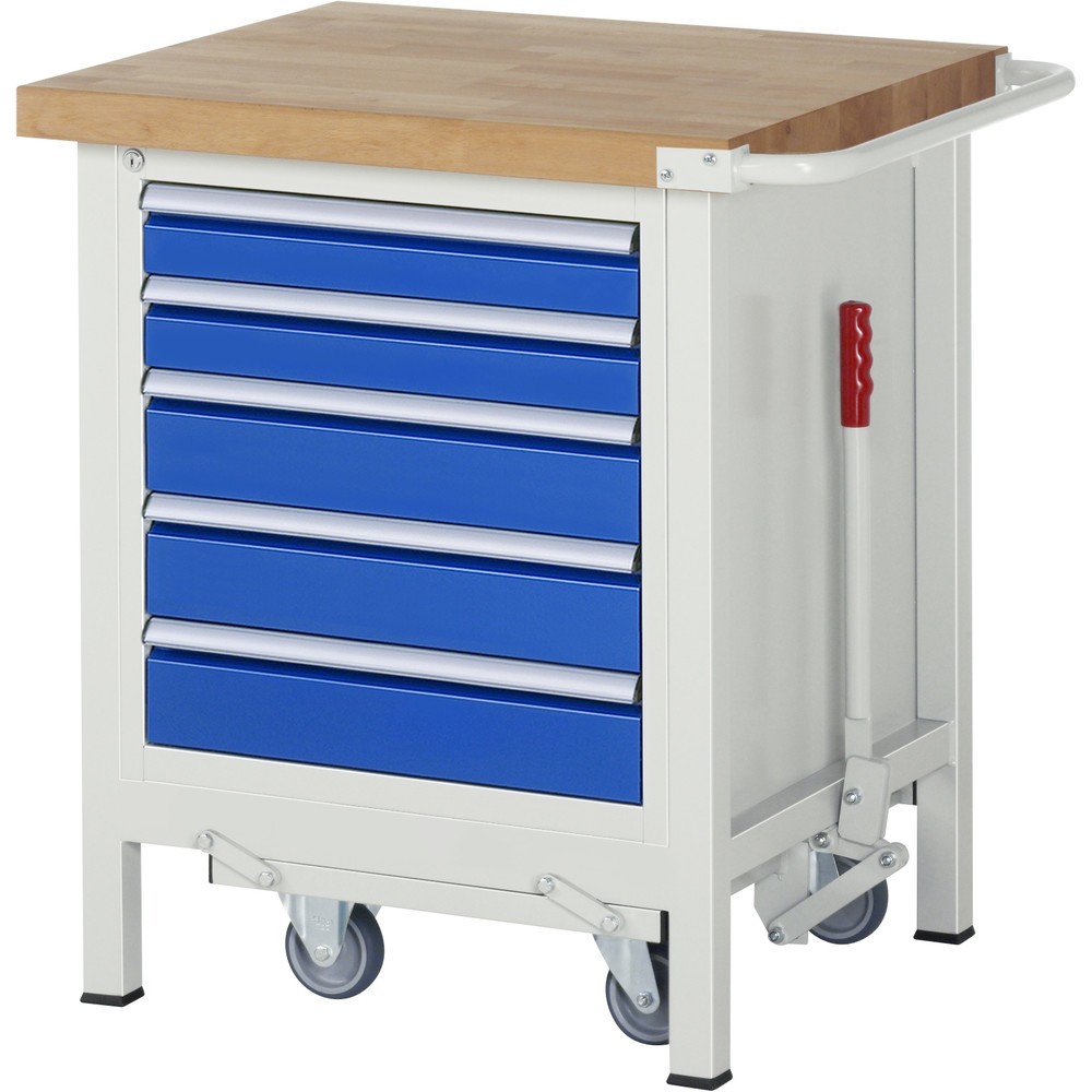 Immagine del prodotto: RAU Banco da lavoro con carrello Serie 8000, HxLxP 880 x 750 x 700 mm, 1 contenitore a destra nella base, con 5 cassetti