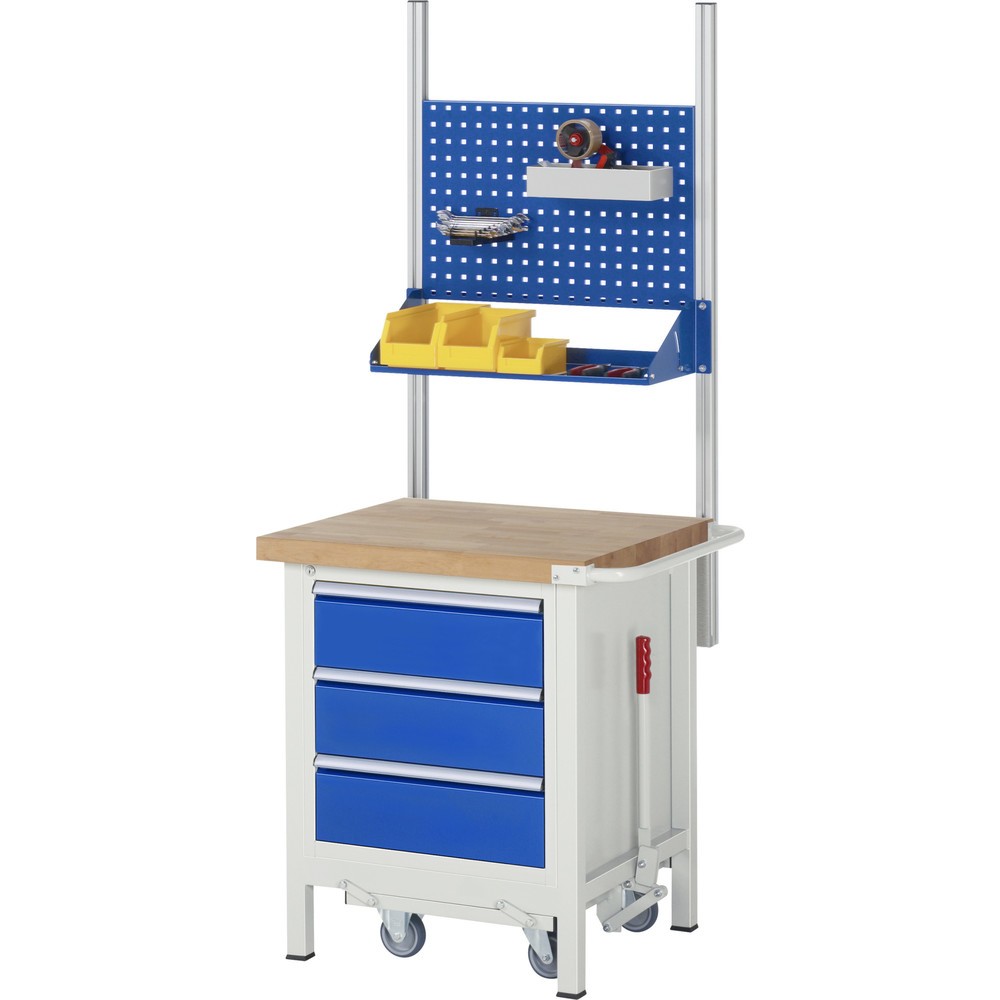 Immagine del prodotto n. 7: Banco da lavoro RAU serie 8000 con telaio abbassabile, 1 contenitore, AxLxP 880 x 750 x 700 mm, 1 cassetto estraibile al 100%, 1 anta battente