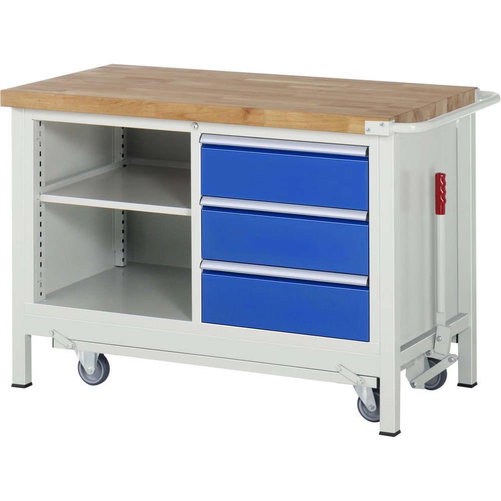 Immagine del prodotto n. 1: RAU Banco da lavoro con carrello Serie 8000, HxLxP 880 x 1.250 x 700 mm, 1 contenitore doppio nella base, con 3 cassetti e vano portaoggetti