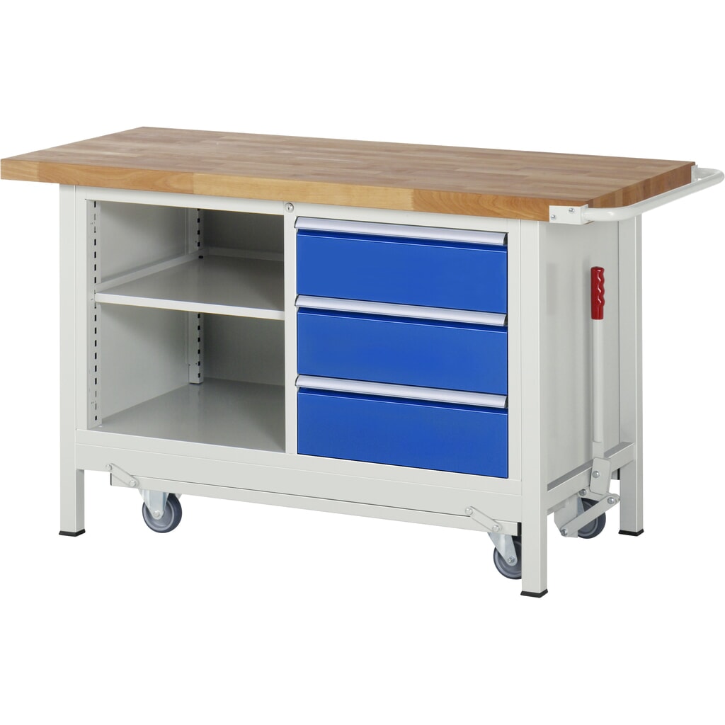 RAU Banco da lavoro con carrello Serie 8000, HxLxP 880 x 1.500 x 700 mm, 1 contenitore doppio nella base, con 3 cassetti e vano portaoggetti Immagine del prodotto: RAU Banco da lavoro con carrello Serie 8000, HxLxP 880 x 1.500 x 700 mm, 1 contenitore doppio nella base, con 3 cassetti e vano portaoggetti