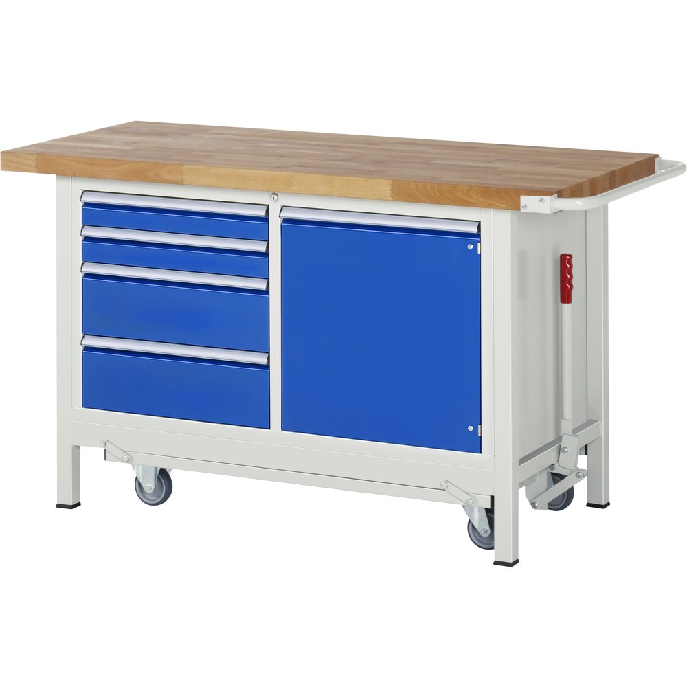 Immagine del prodotto: RAU Banco da lavoro con carrello Serie 8000, HxLxP 880 x 1.500 x 700 mm, 1 contenitore doppio nella base, con 4 cassetti e 1 anta battente