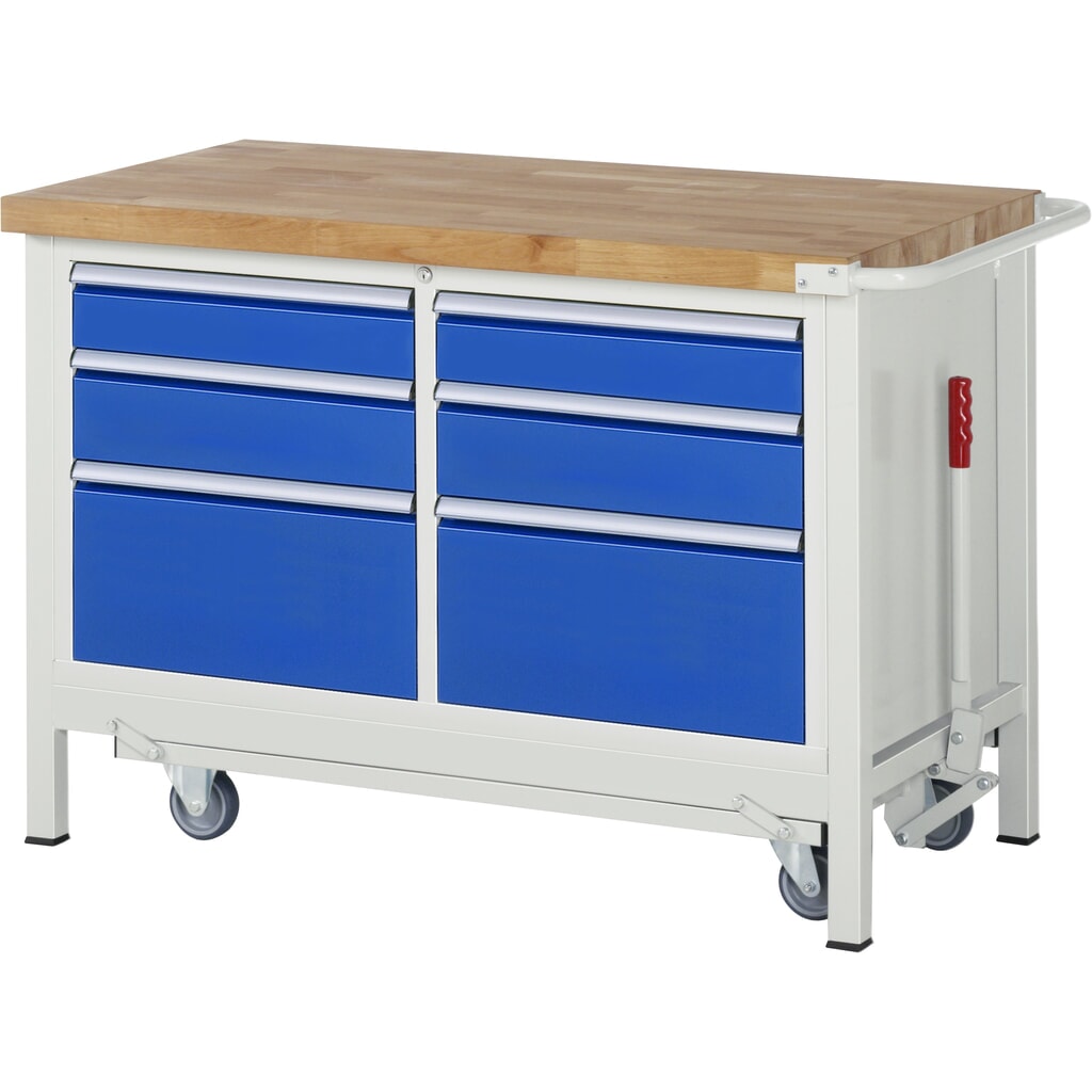 RAU Banco da lavoro con carrello Serie 8000, HxLxP 880 x 1.250 x 700 mm, 1 contenitore doppio nella base, con 6 cassetti Immagine del prodotto: RAU Banco da lavoro con carrello Serie 8000, HxLxP 880 x 1.250 x 700 mm, 1 contenitore doppio nella base, con 6 cassetti