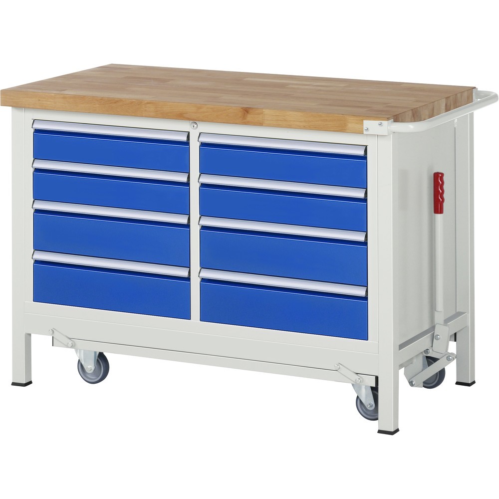 Immagine del prodotto n. 1: RAU Banco da lavoro con carrello Serie 8000, HxLxP 880 x 1.250 x 700 mm, 1 contenitore doppio nella base, con 8 cassetti