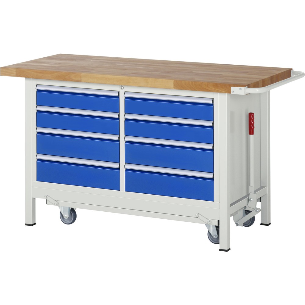 Immagine del prodotto: RAU Banco da lavoro con carrello Serie 8000, HxLxP 880 x 1.500 x 700 mm, 1 contenitore doppio nella base, con 8 cassetti