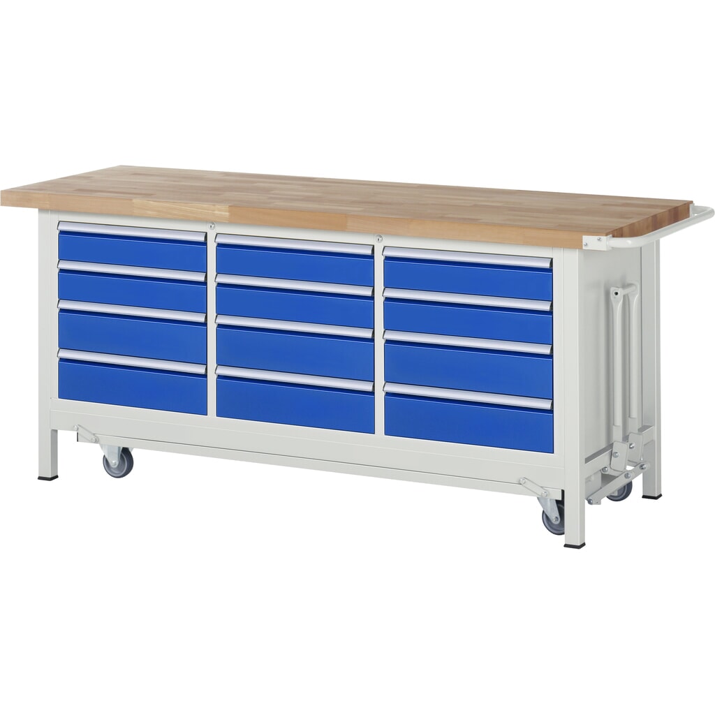 RAU Banco da lavoro con carrello Serie 8000, HxLxP 880 x 2.000 x 700 mm, 1 contenitore triplo nella base, con 12 cassetti Immagine del prodotto: RAU Banco da lavoro con carrello Serie 8000, HxLxP 880 x 2.000 x 700 mm, 1 contenitore triplo nella base, con 12 cassetti