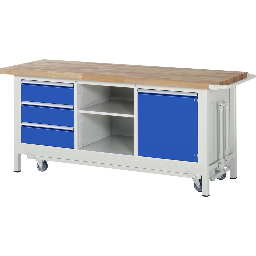 Immagine del prodotto n. 1: RAU Banco da lavoro con carrello Serie 8000, HxLxP 880 x 2.000 x 700 mm, 1 contenitore triplo nella base, con 3 cassetti e 1 anta battente