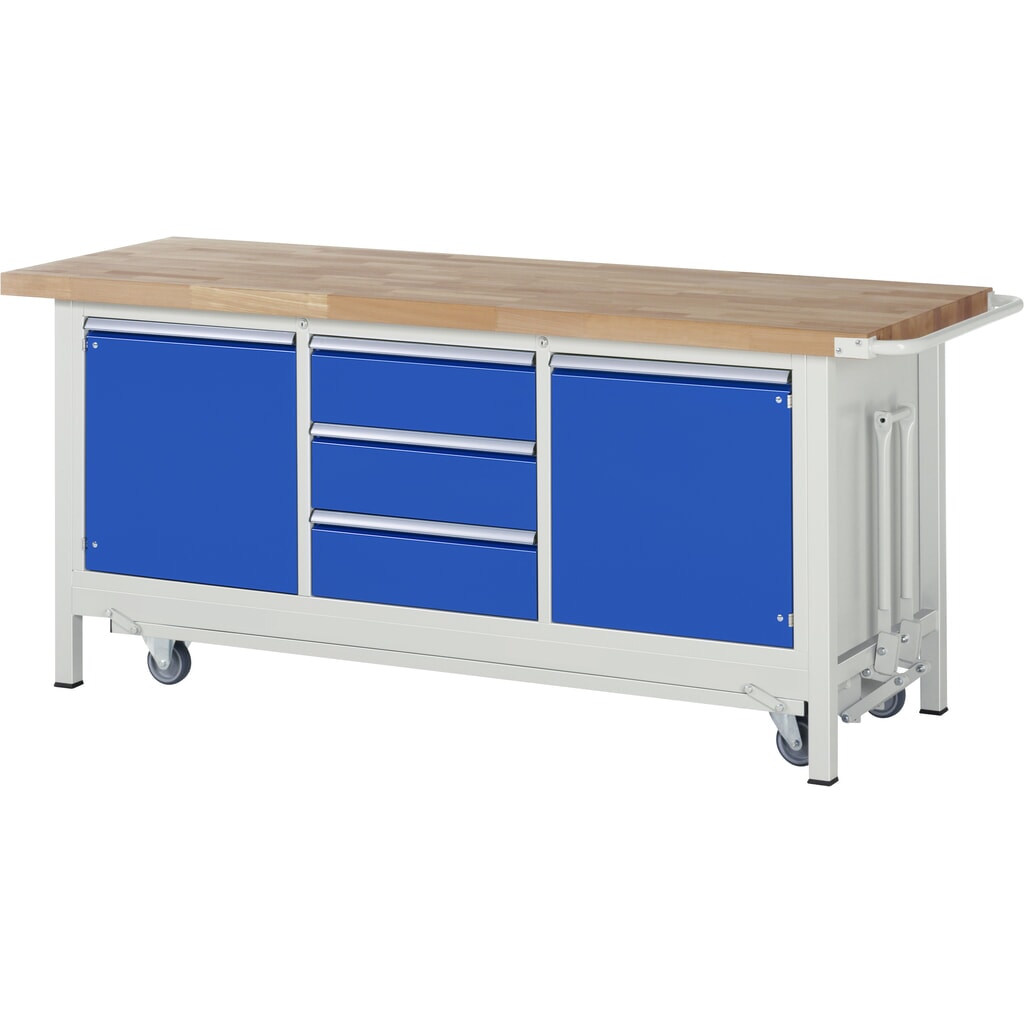 RAU Banco da lavoro con carrello Serie 8000, HxLxP 880 x 2.000 x 700 mm, 1 contenitore triplo nella base, con 3 cassetti e 2 ante battenti Immagine del prodotto: RAU Banco da lavoro con carrello Serie 8000, HxLxP 880 x 2.000 x 700 mm, 1 contenitore triplo nella base, con 3 cassetti e 2 ante battenti