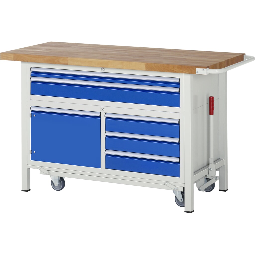 Immagine del prodotto: RAU Banco da lavoro con carrello Serie 8000, HxLxP 920 x 1.500 x 700 mm, 1 contenitore triplo nella base, con 5 cassetti e 1 anta battente