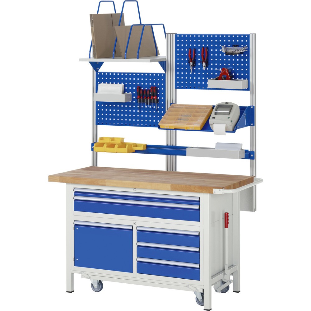 Immagine del prodotto n. 7: Banco da lavoro RAU serie 8000 con telaio abbassabile, 1 contenitore triplo, AxLxP 920 x 1.500 x 700 mm, 5 cassetti, 1 anta battente