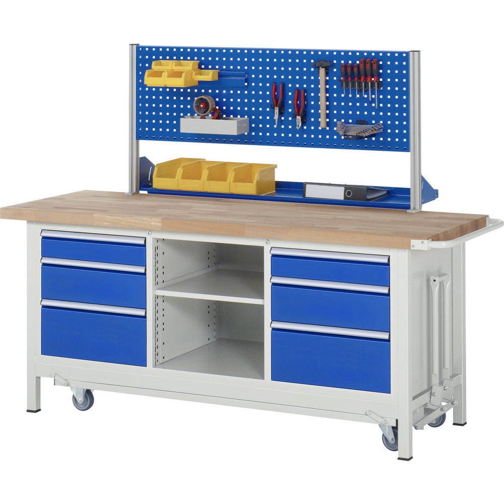 Immagine del prodotto n. 6: Banco da lavoro RAU serie 8000 con telaio abbassabile, 1 contenitore triplo, AxLxP 880 x 2.000 x 700 mm, 6 cassetti estraibili al 100% 2 x 120 mm, 2 x 150 mm, 2 x 270 mm, 1 ripiano