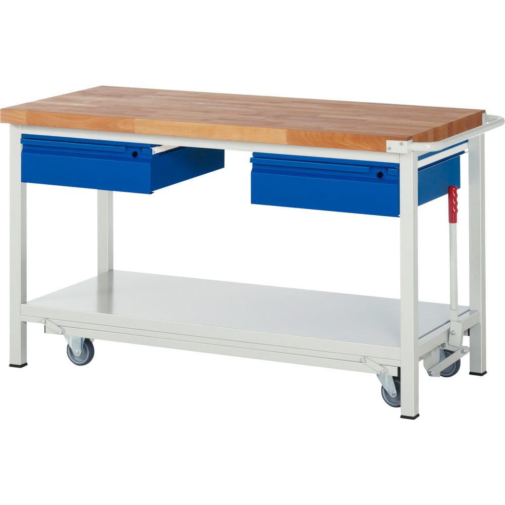 Immagine del prodotto n. 1: Banco da lavoro RAU serie 8000 con telaio abbassabile, 2 cassetti, 1 piano di appoggio, AxLxP 880 x 1.500 x 700 mm, 2 cassetti