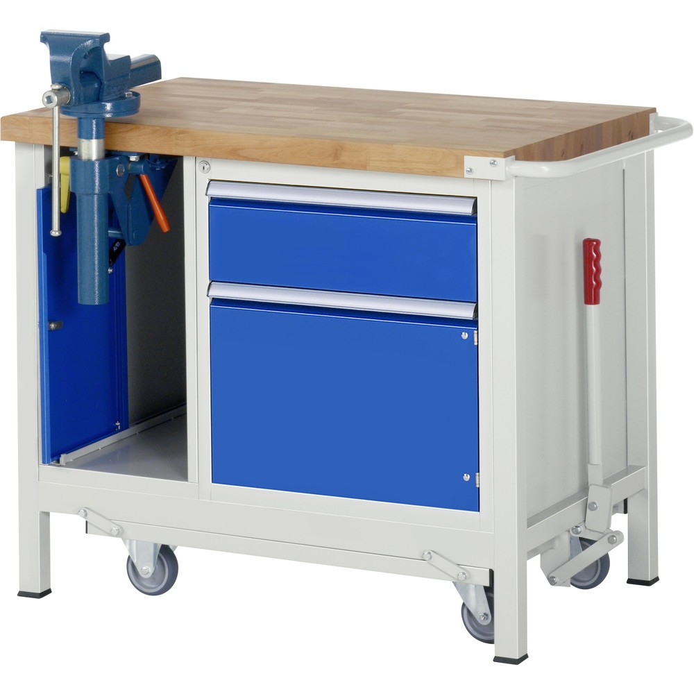 Immagine del prodotto: RAU Banco da lavoro con carrello Serie 8000, HxLxP 880 x 1.000 x 700 mm, 1 contenitore nella base, con 1 anta battente e 1 morsa da banco retrattile