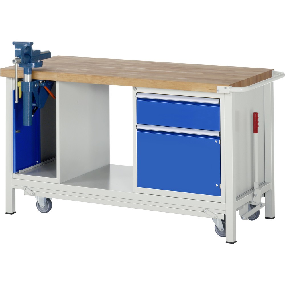 Immagine del prodotto: RAU Banco da lavoro con carrello Serie 8000, HxLxP 880 x 1.500 x 700 mm, 1 contenitore nella base, con 1 anta battente e 1 morsa da banco retrattile