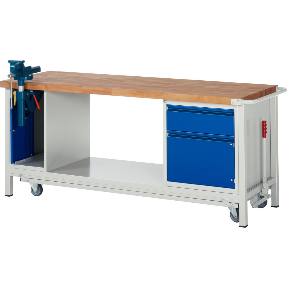 Immagine del prodotto n. 1: Banco da lavoro RAU serie 8000 con telaio abbassabile, 2 contenitori, 1 piano di appoggio, AxLxP 880 x 2.000 x 700 mm, 1 cassetto estraibile al 90%, 1 anta battente