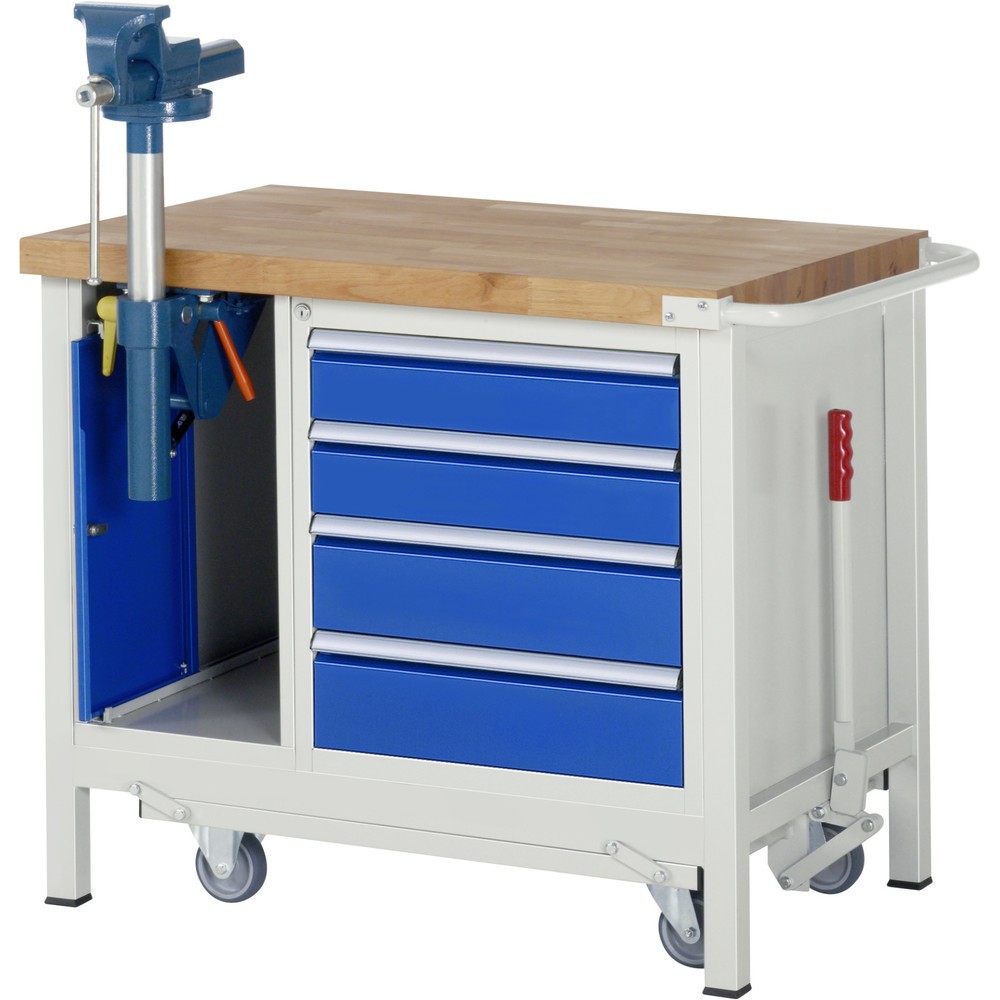 Immagine del prodotto n. 6: Banco da lavoro RAU serie 8000 con telaio abbassabile, 2 contenitori, 1 piano di appoggio, AxLxP 880 x 1.250 x 700 mm, 4 cassetti