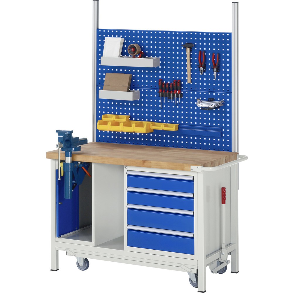 Immagine del prodotto n. 10: Banco da lavoro RAU serie 8000 con telaio abbassabile, 2 contenitori, 1 piano di appoggio, AxLxP 880 x 1.250 x 700 mm, 4 cassetti