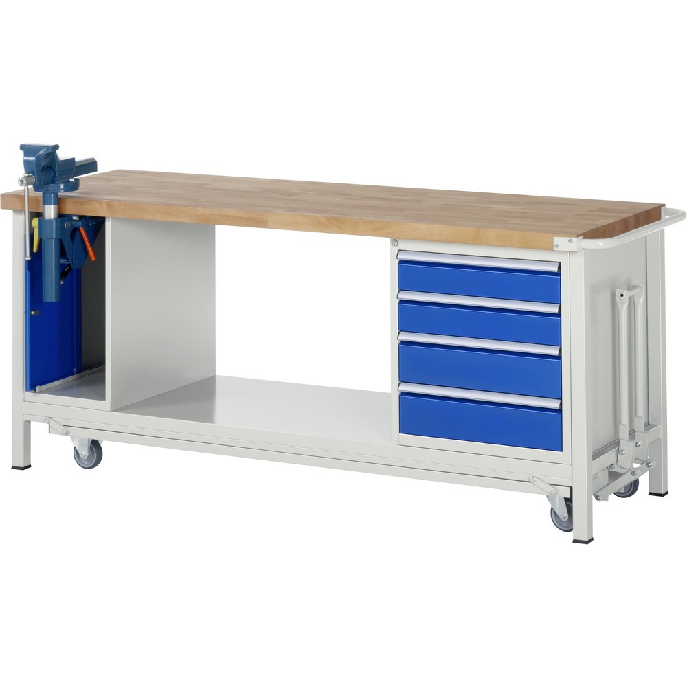 Immagine del prodotto n. 1: RAU Banco da lavoro con carrello Serie 8000, HxLxP 880 x 2.000 x 700 mm, 1 contenitore nella base con 4 cassetti e morsa da banco retrattile