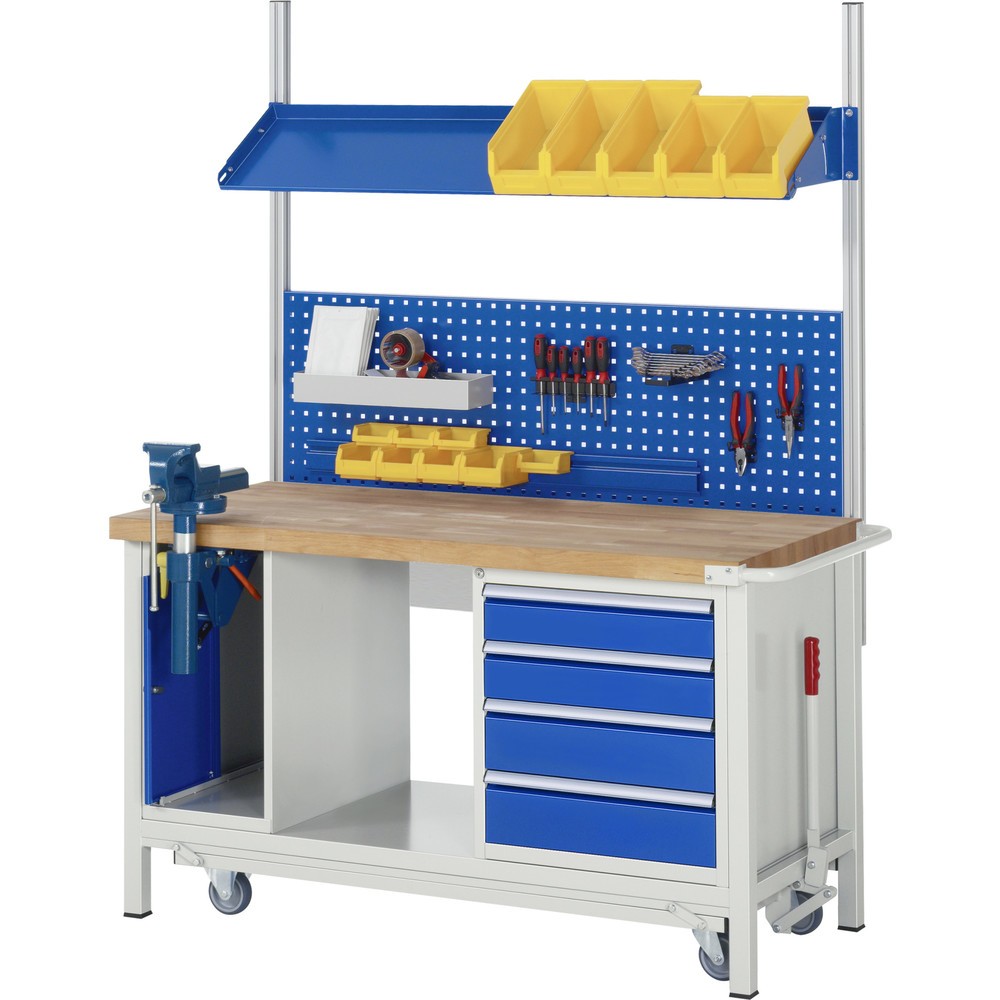 Immagine del prodotto n. 10: Banco da lavoro RAU serie 8000 con telaio abbassabile, 2 contenitori, 1 piano di appoggio, AxLxP 880 x 1.500 x 700 mm, 4 cassetti