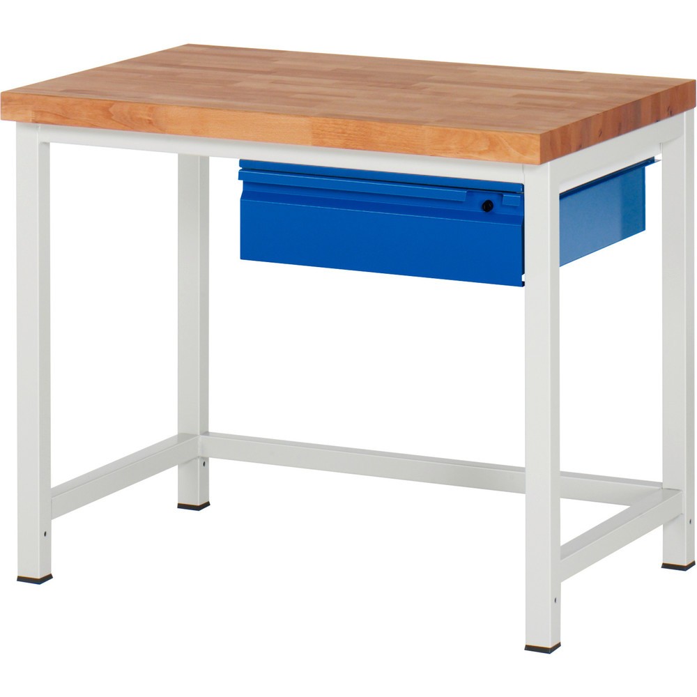Immagine del prodotto n. 1: Banco da lavoro RAU serie 8000, piano di lavoro in faggio massiccio, spessore 40 mm, AxLxP 840 x 1.000 x 700 mm, 1 cassetto 1 x 150 mm