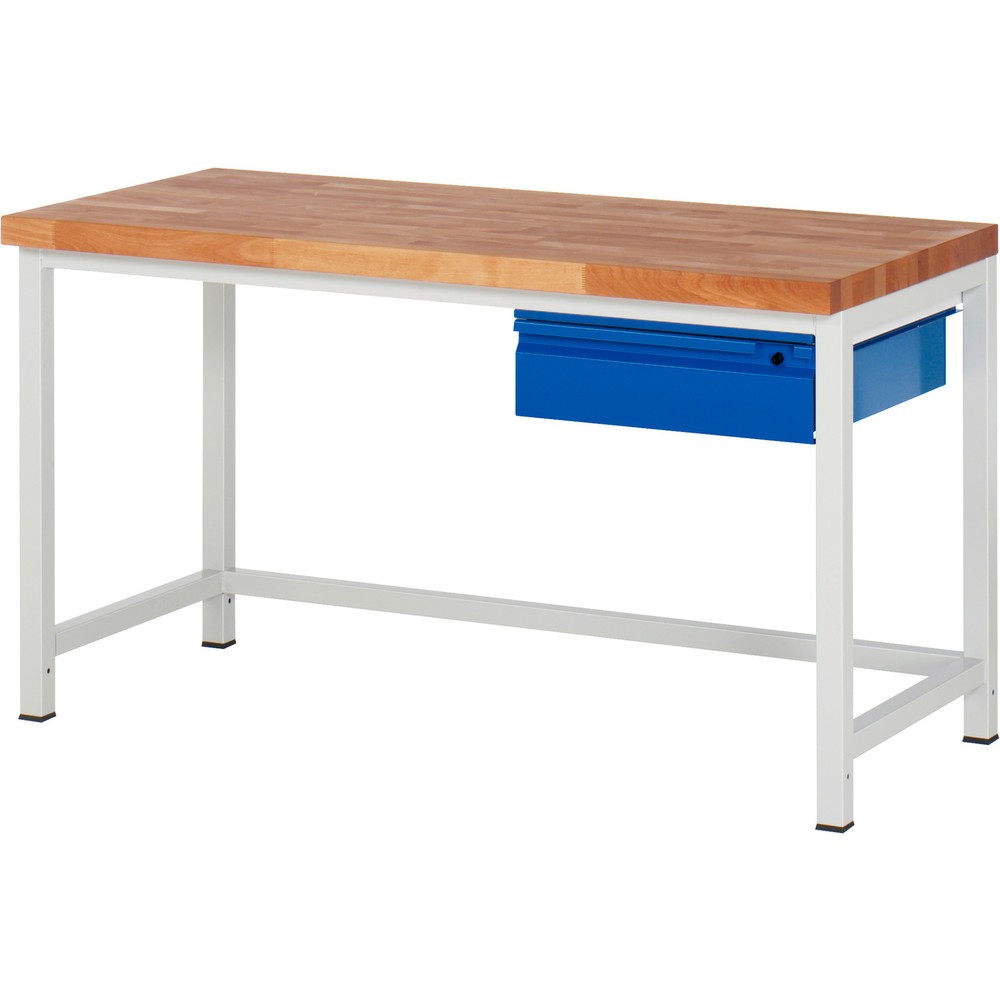 Immagine del prodotto n. 1: Banco da lavoro RAU serie 8000, piano di lavoro in faggio massiccio, spessore 40 mm, AxLxP 840-1.040 x 1.500 x 700 mm, 1 cassetto 1 x 150 mm