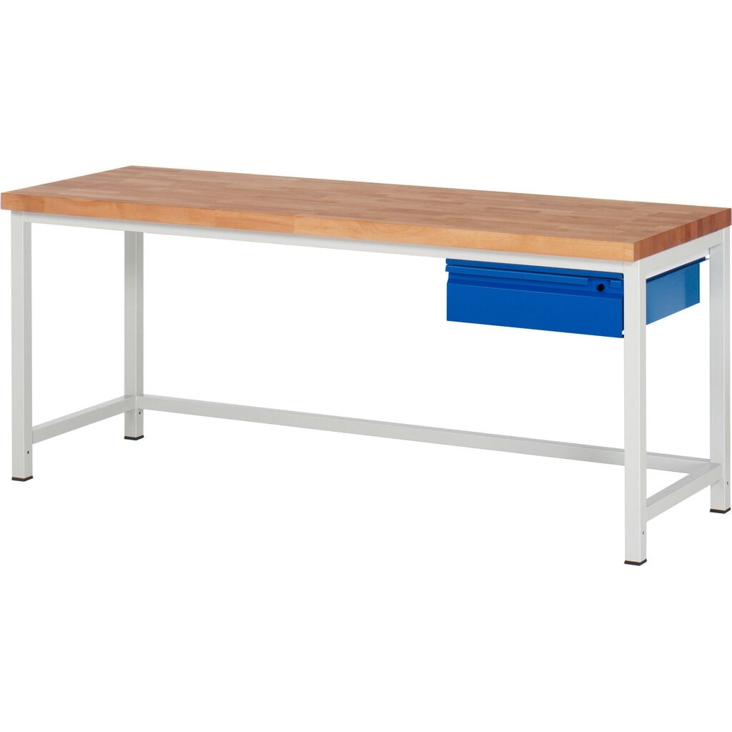 Immagine del prodotto n. 1: Banco da lavoro RAU serie 8000, piano di lavoro in faggio massiccio, spessore 40 mm, AxLxP 840 x 2.000 x 700 mm, 1 cassetto 1 x 150 mm