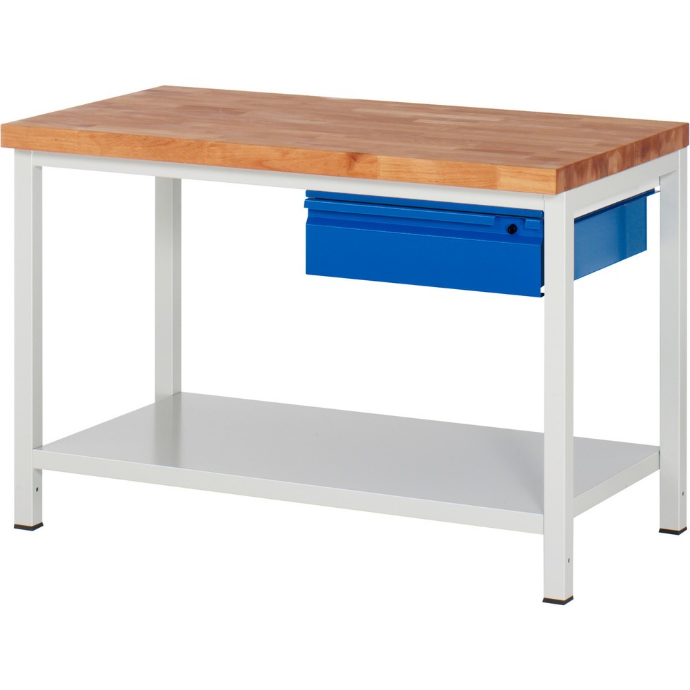 Immagine del prodotto n. 1: Banco da lavoro RAU serie 8000, piano di lavoro in faggio massiccio, spessore 40 mm, AxLxP 840 x 1.250 x 700 mm, 1 cassetto, 1 piano di appoggio profondità 650 mm