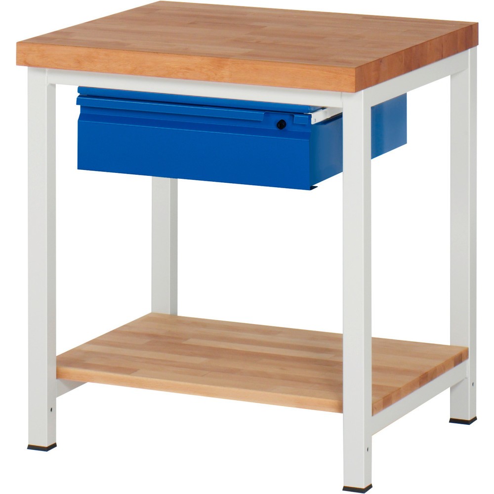 Immagine del prodotto n. 1: Banco da lavoro RAU serie 8000, piano di lavoro in faggio massiccio, spessore 40 mm, AxLxP 840-1.040 x 750 x 700 mm, 1 cassetto, 1 piano di appoggio profondità 557 mm