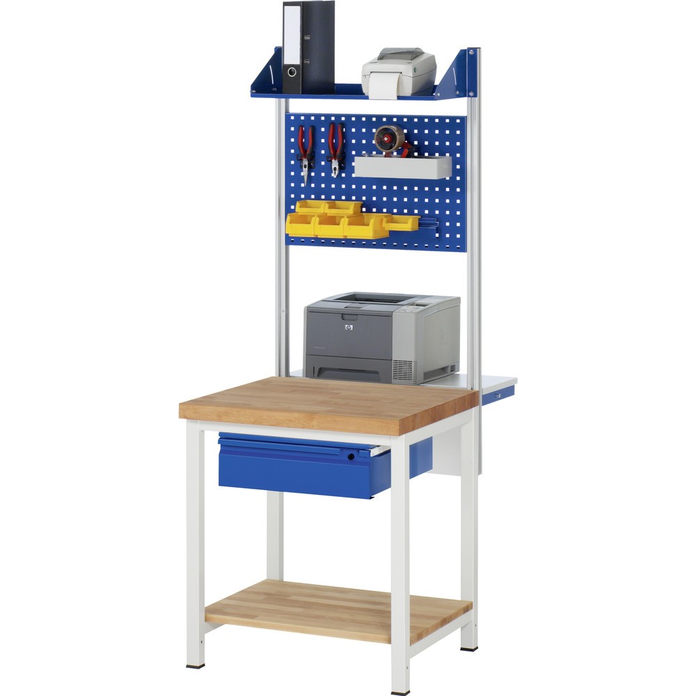 Immagine del prodotto n. 5: Banco da lavoro RAU serie 8000, piano di lavoro in faggio massiccio, spessore 40 mm, AxLxP 840-1.040 x 750 x 700 mm, 1 cassetto, 1 piano di appoggio profondità 557 mm