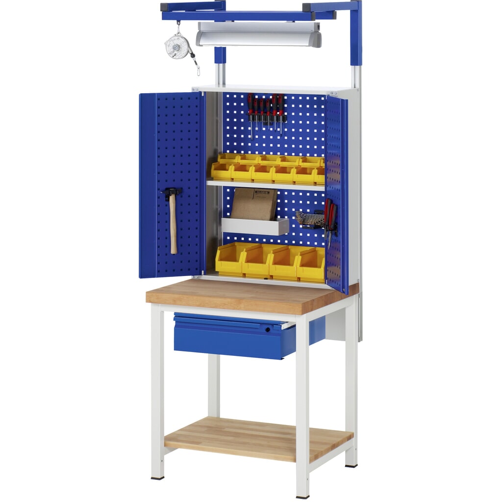 Immagine del prodotto n. 6: Banco da lavoro RAU serie 8000, piano di lavoro in faggio massiccio, spessore 40 mm, AxLxP 840 x 750 x 700 mm, 1 cassetto, 1 piano di appoggio profondità 557 mm