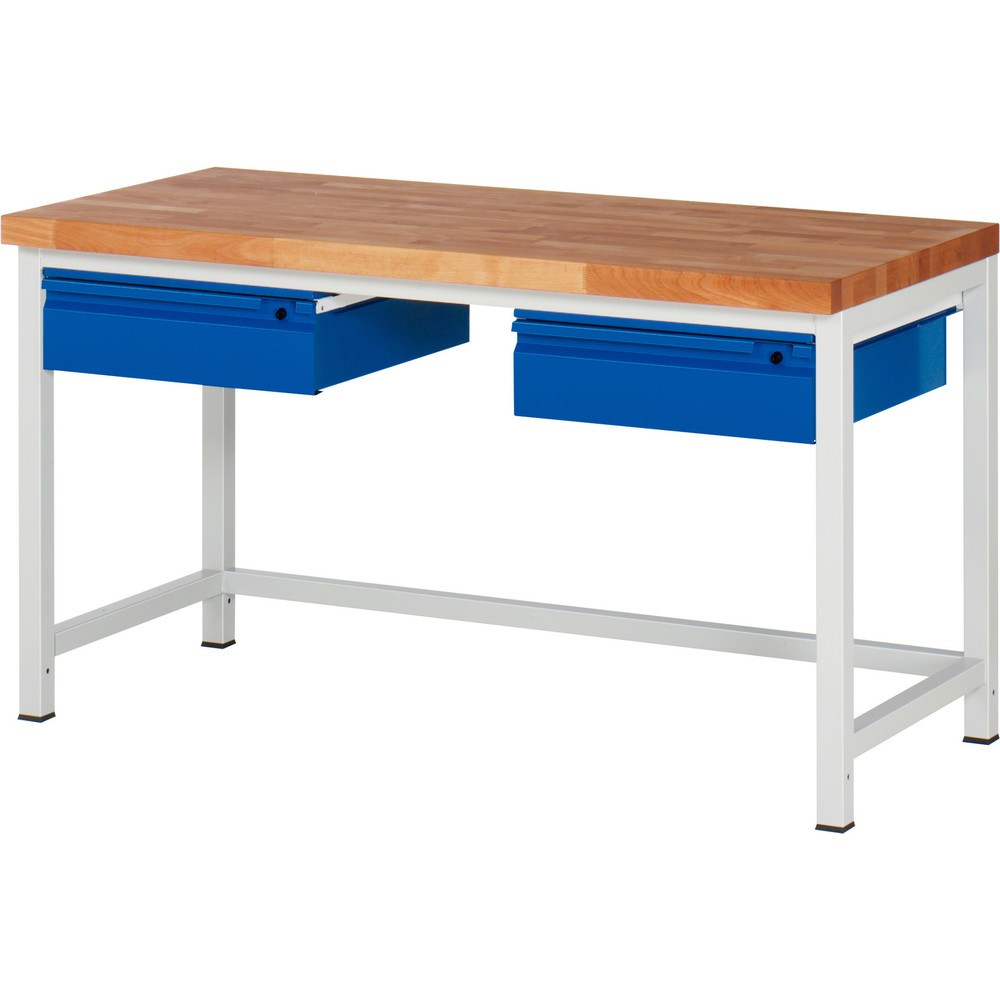 Immagine del prodotto: Banco da lavoro RAU serie 8000, piano di lavoro in faggio massiccio, spessore 40 mm, AxLxP 840-1.040 x 1.500 x 700 mm, 2 cassetti 2 x 150 mm