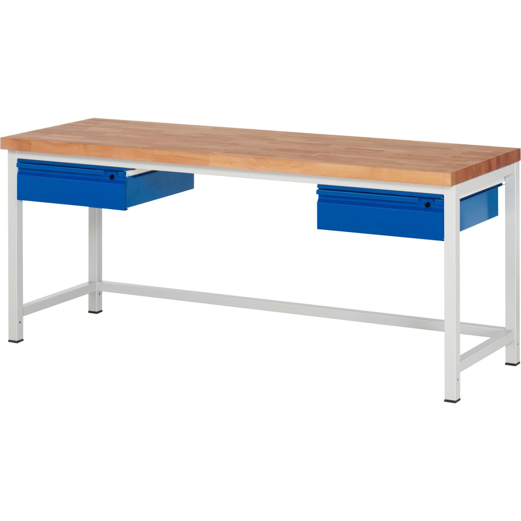 Immagine del prodotto n. 1: Banco da lavoro RAU serie 8000, piano di lavoro in faggio massiccio, spessore 40 mm, AxLxP 840 x 2.000 x 700 mm, 2 cassetti 2 x 150 mm