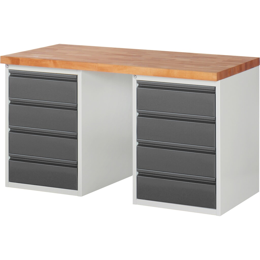 Banco da lavoro Steinbock®, con 2x 4 cassetti, AxLxP 840 x 1.500 x 700 mm, RAL 7035/7016 Immagine del prodotto: Banco da lavoro Steinbock®, con 2x 4 cassetti, AxLxP 840 x 1.500 x 700 mm, RAL 7035/7016