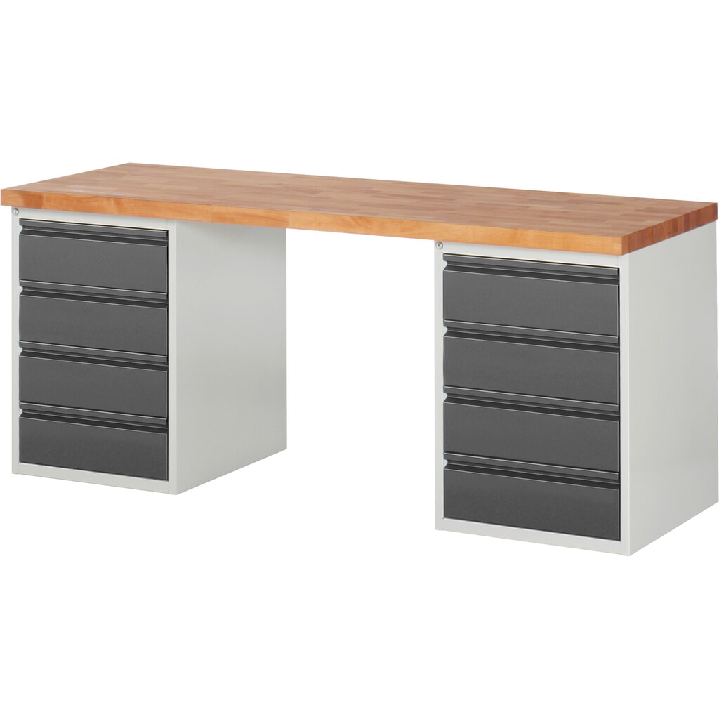 Immagine del prodotto: Banco da lavoro Steinbock®, con 2x 4 cassetti, AxLxP 840 x 2.000 x 700 mm, RAL 7035/7016