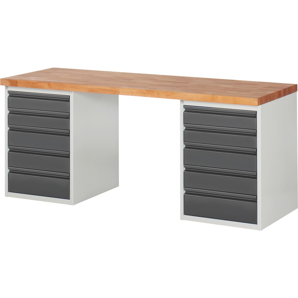 Immagine del prodotto: Banco da lavoro Steinbock®, con 2x 5 cassetti, AxLxP 840 x 1.500 x 700 mm, RAL 7035/7016