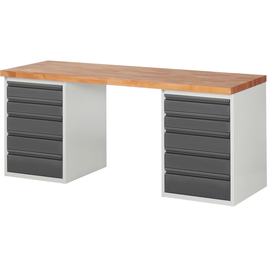 Immagine del prodotto: Banco da lavoro Steinbock®, con 2x 5 cassetti, AxLxP 840 x 2.000 x 700 mm, RAL 7035/7016