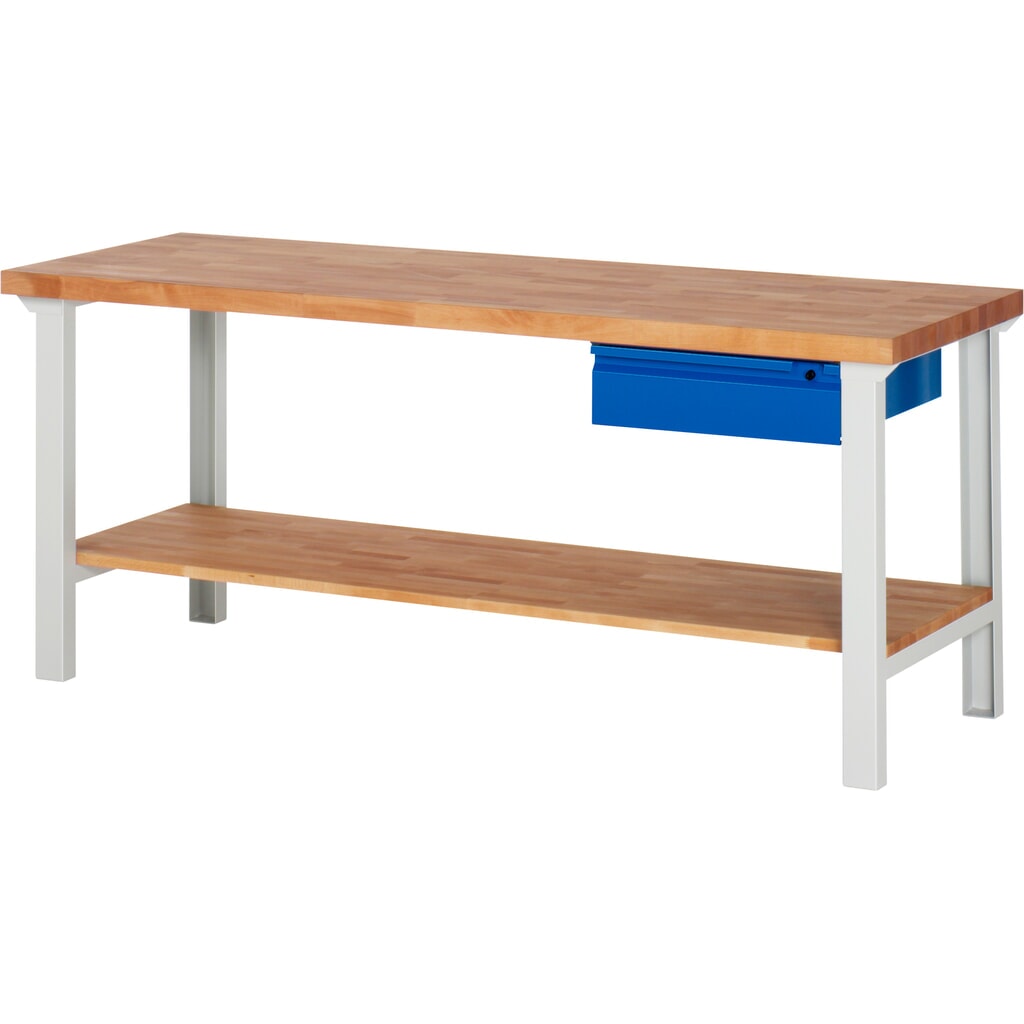 Banco da lavoro Steinbock®, con cassetti e piano di appoggio, AxLxP 840 x 2.000 x 700 mm, RAL 7035/5010 Immagine del prodotto: Banco da lavoro Steinbock®, con cassetti e piano di appoggio, AxLxP 840 x 2.000 x 700 mm, RAL 7035/5010