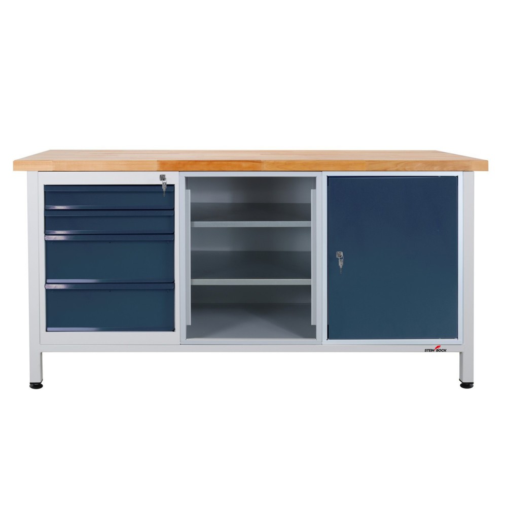Immagine del prodotto n. 1: Banco da lavoro Steinbock® Extra, 4 cassetti, 1 scomparto per scaffali, 1 anta, portata 500 kg, AxLxP 840 x 1.700 x 600 mm, RAL 7035/7016