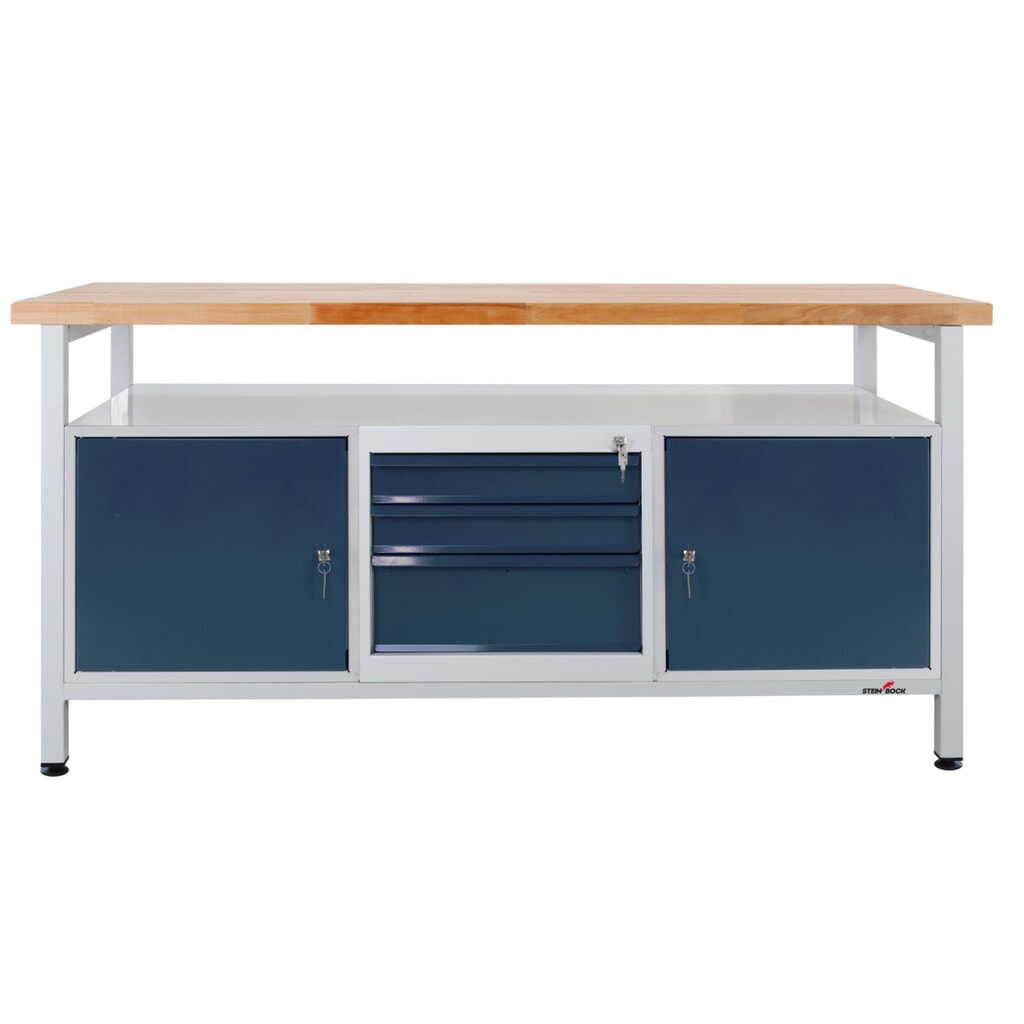 Immagine del prodotto: Banco da lavoro Steinbock® Extra, 1 ripiano, 2 ante, 3 cassetti, portata 500 kg, AxLxP 840 x 1.700 x 600 mm, RAL 7035/7016