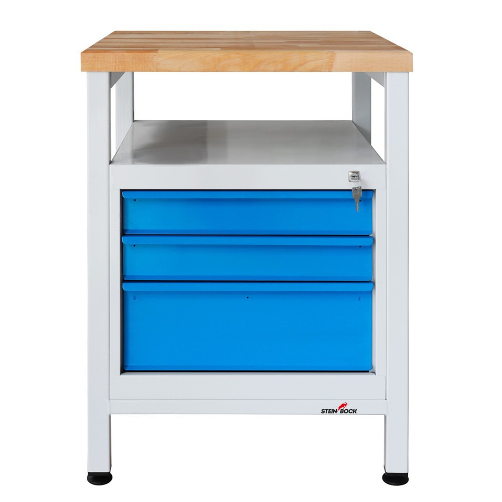 Immagine del prodotto n. 2: Banco da lavoro Steinbock® Premium, 1 ripiano, 3 cassetti, portata 300 kg, AxLxP 840 x 600 x 600 mm, RAL 7035/5012