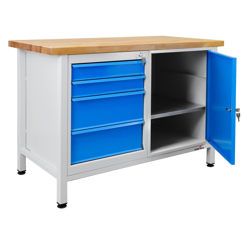 Immagine del prodotto n. 1: Banco da lavoro Steinbock® Premium, 4 cassetti, 1 anta, portata 300 kg, AxLxP 840 x 1.200 x 600 mm, RAL 7035/5012