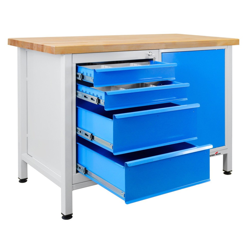 Immagine del prodotto n. 5: Banco da lavoro Steinbock® Premium, 4 cassetti, 1 anta, portata 300 kg, AxLxP 840 x 1.200 x 600 mm, RAL 7035/5012