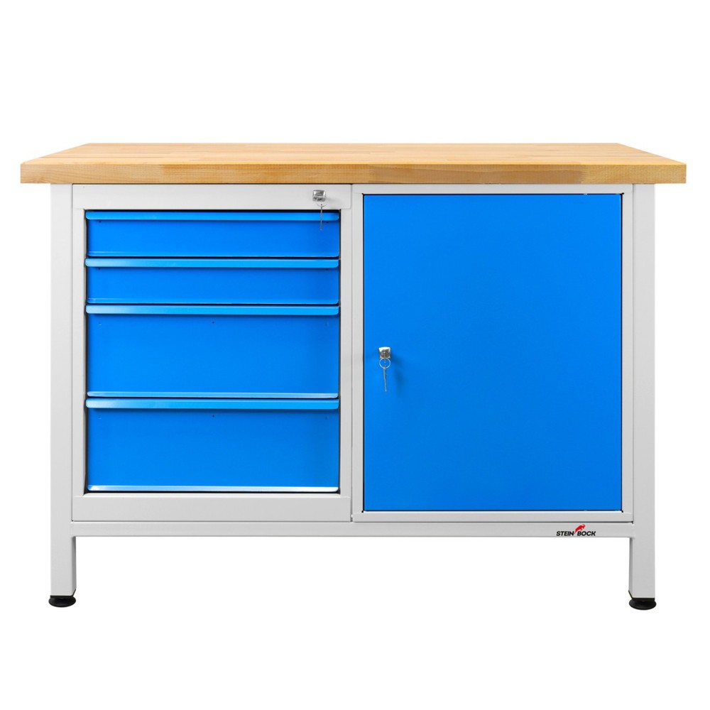 Immagine del prodotto n. 6: Banco da lavoro Steinbock® Premium, 4 cassetti, 1 anta, portata 300 kg, AxLxP 840 x 1.200 x 600 mm, RAL 7035/5012